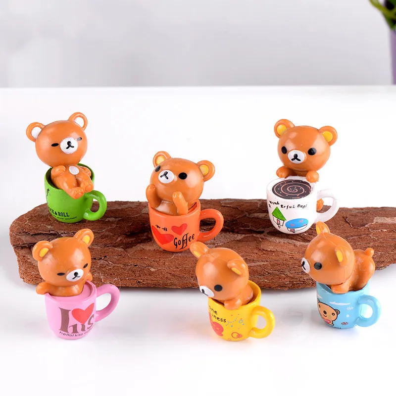 6 шт./компл. Милая чашка медведь мультфильм аниме фигурка микро Пейзаж украшения