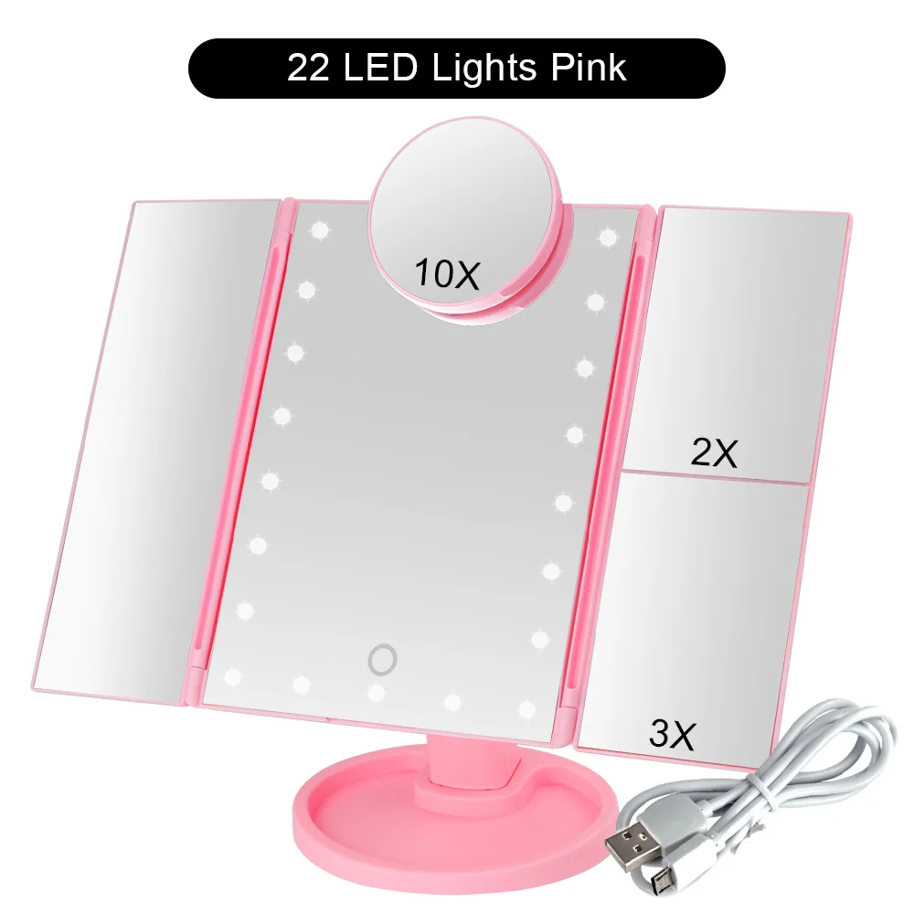 PK 22 Lights Set C Макияж 22 светодиодный косметическое зеркало с подсветкой 1X2X3X10X увеличительное стекло Портативный сенсорный экран макияж зеркало гибкое компактное Mirr - Цвет: PK 22 Lights Set C