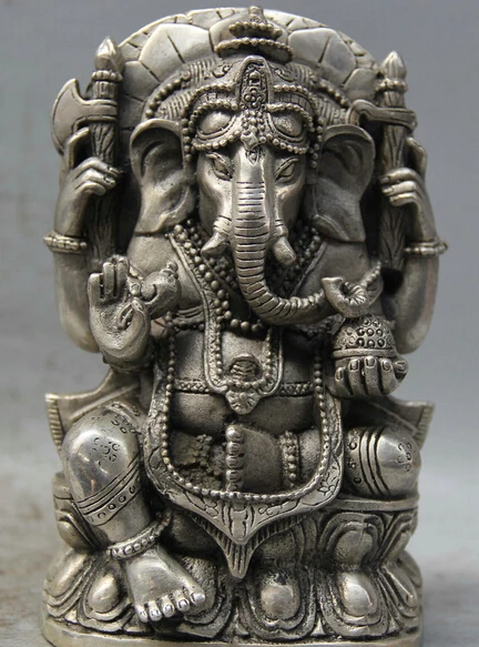6 &quotТибет Тибетский Серебро Ганеш Господь Ганеша слон Бог статуя Будды