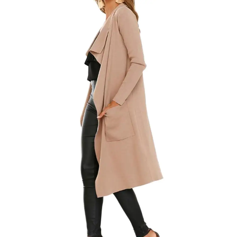 Осень зима 2018 Длинные Куртки из искусственной замши с отворотом асимметричным