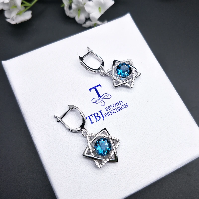 Женские серьги с голубым топазом TBJ Серьги серебряного цвета застежкой в форме