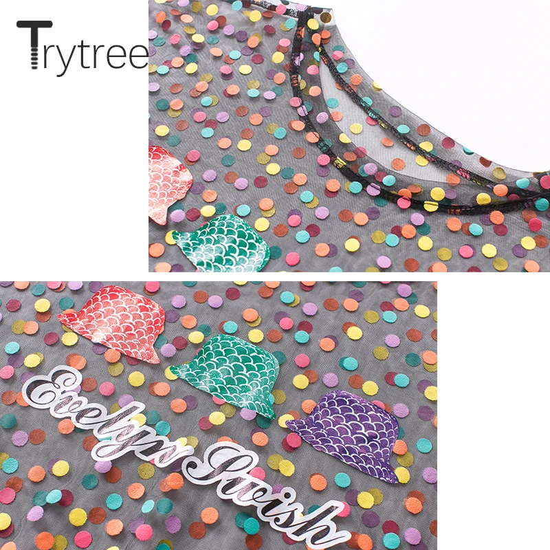 Trytree Летняя женская Повседневная футболка Модный Цветной сетчатый топ в горошек(жилет в подарок) вечерние футболки с круглым вырезом