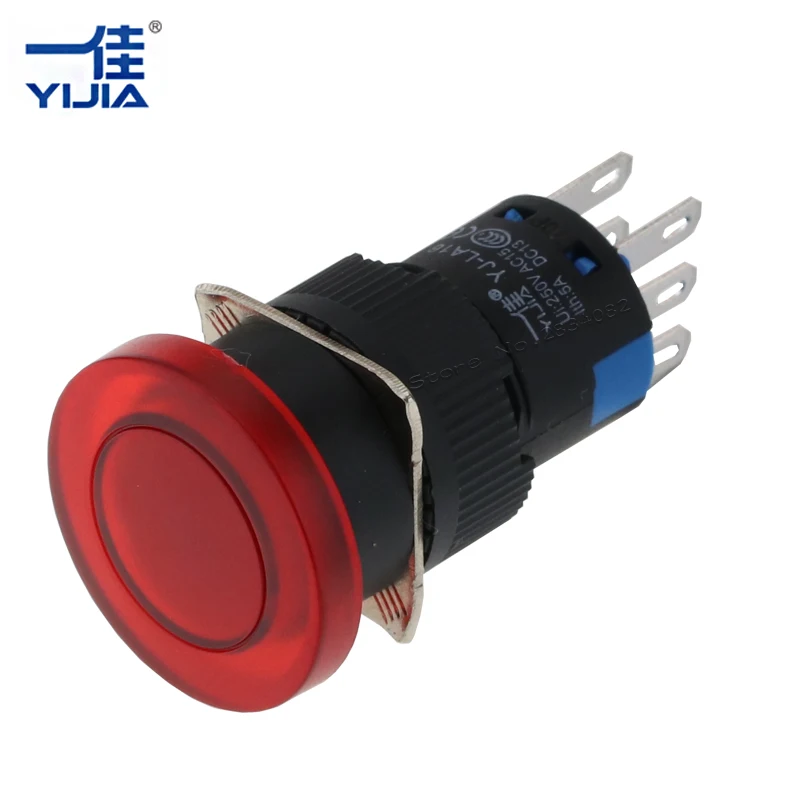 Фото silver alloy contact no lock 16mm Momentary mushroom cap round Push Button Switch Self Auto Reset six pins 2NONC LA16-22M Обустройство silver alloy contact no lock 16mm Momentary mushroom cap round Push Button Switch Self Auto Reset six pins 2NONC LA16-22M Обустройство