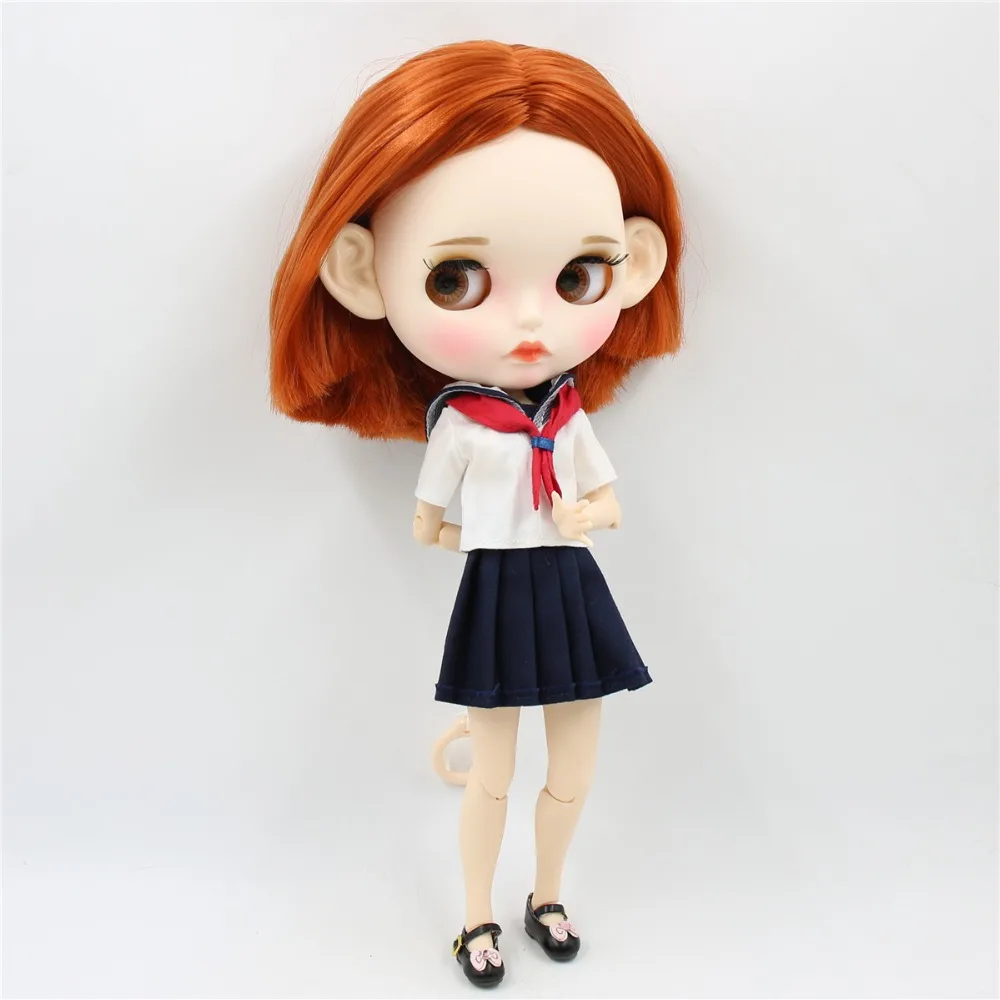 Ледяная фабрика blyth кукла 1/6 bjd белая кожа сустава тела короткие красные коричневые волосы, новое матовое лицо резные губы с бровью 30 см BL232