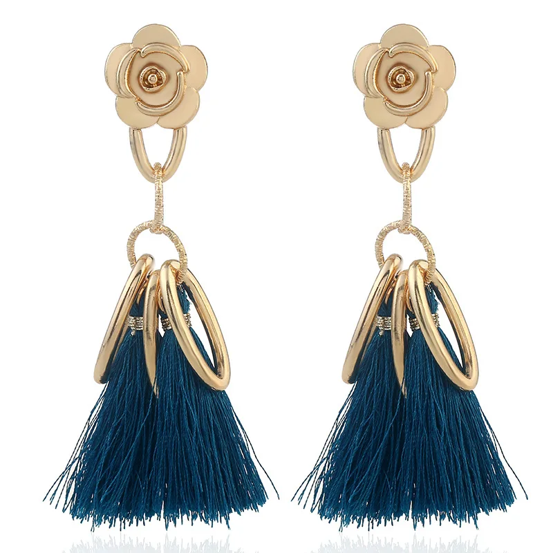 2018 модный бренд золото Цвет цветок Серьги Богемия Стиль Круг кисточкой Висячие
