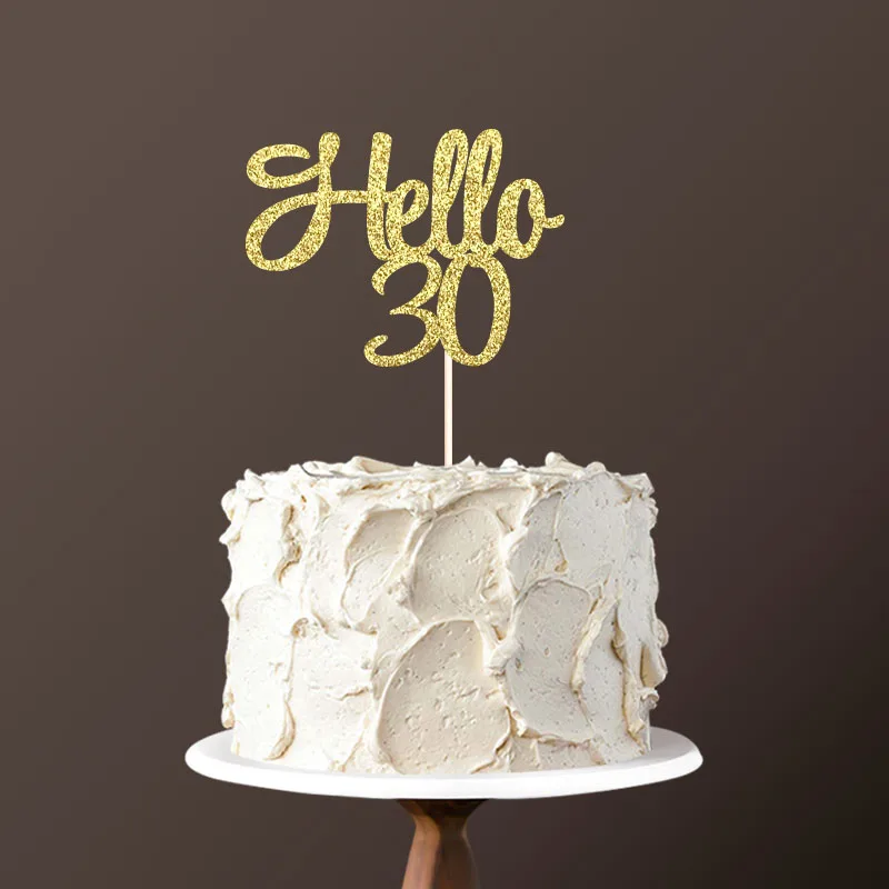 Gold Hello 30 торт Топпер, 30 день рождения украшения для 30 счастливого дня рождения двухсторонние блестящие топперы аксессуары - Цвет: Gold