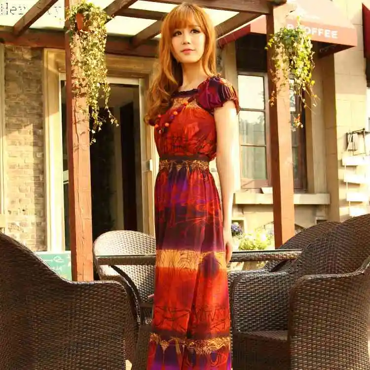 Free Shipping new style slim fit floral dresses size chiffon boho print dress 1428727846 |