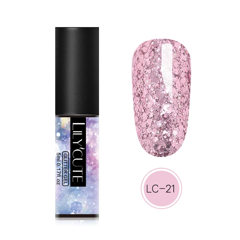LC-21 LILYCUTE, 5 мл, блестящий Гель-лак с блестками, быстро сохнет, замачивается, УФ светодиодный Гель-лак для ногтей, розовый, золотой цвета - Цвет: LC-21