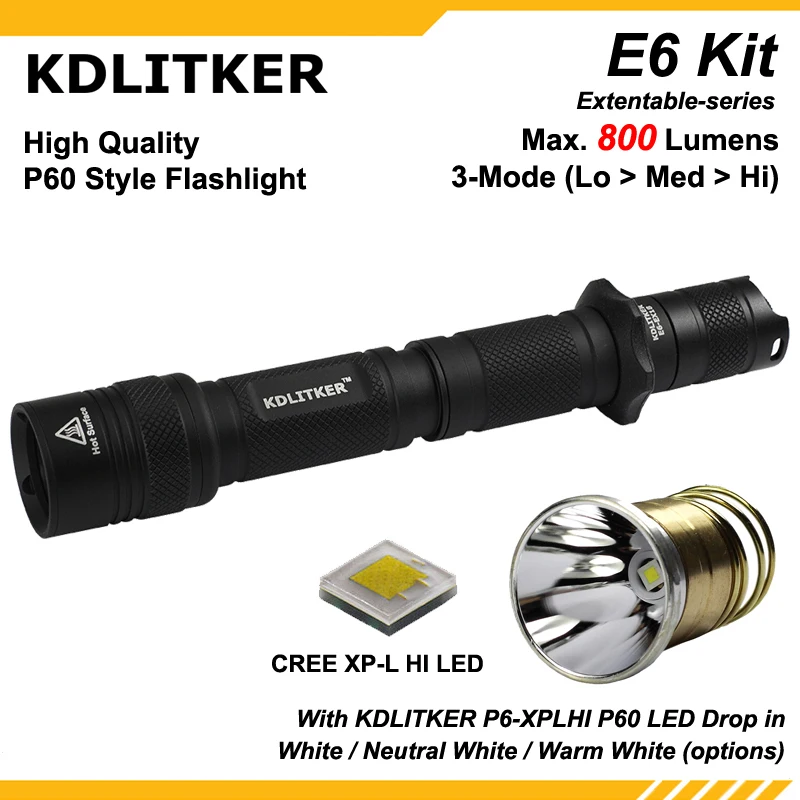 Новый KDLITKER E6 с P6 XPLHI Белый/нейтральный белый/теплый белый P60 стильный светодиодный