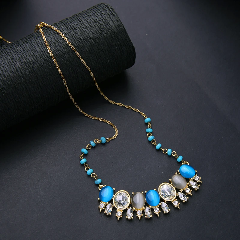 Bulk Price Fall 2016 Launch New Arrival Blue Crystal Necklace Women Chic Jewelry Alloy Cheaper Charm Fashionable Bijoux | Украшения и
