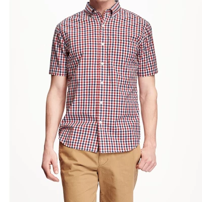 Мужская хлопковая рубашка в клетку модная с короткими рукавами размера плюс