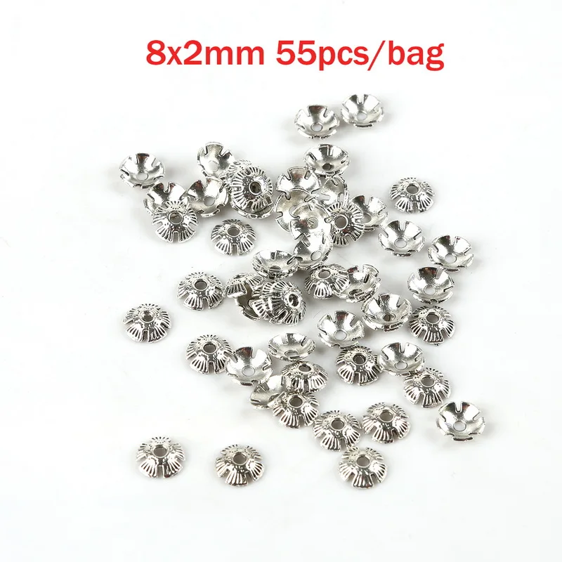 8x2mm 55pcs 35 стилей бусины колпачки Тибетский античный серебряный цвет цветок концевые колпачки для изготовления ювелирных изделий Рукоделие Diy аксессуары - Цвет: 8x2mm 55pcs