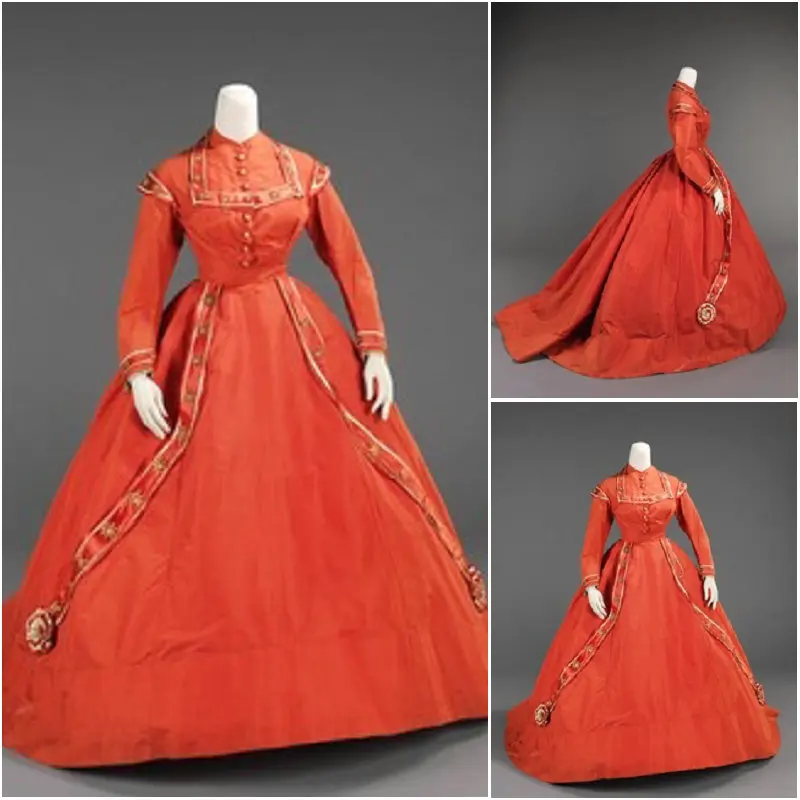 

History!Customer-made Red Victorian dress 1860s Civil war Dress Scarlett Theater Costume Halloween Renaissance Dress V-535