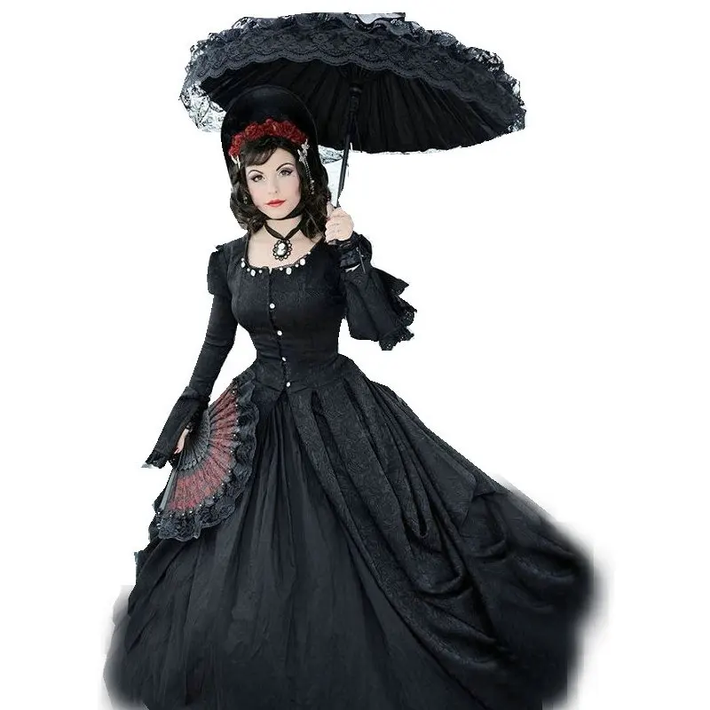 

Historical Customer-made Black Vintage Costumes Renaissance Dress Steampunk dresses Gothic Cosplay Halloween Dresses C-1236
