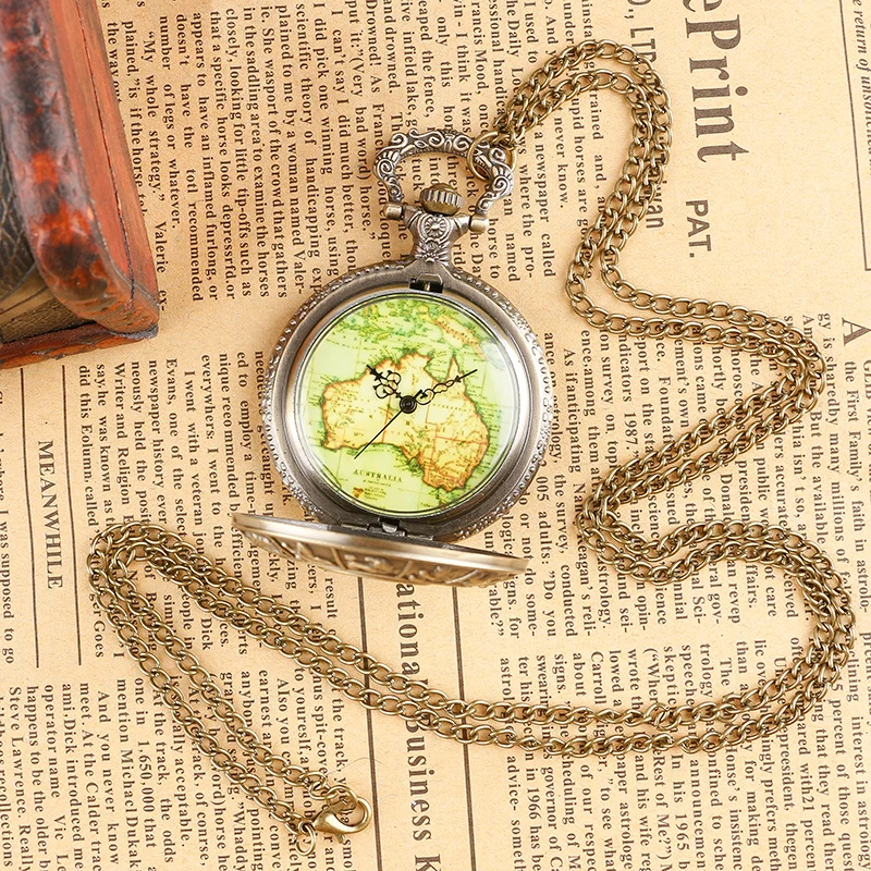 

Retro 12 Constellations Quartz Pocket Watch Light Green Map Dail Pattern Casual Necklace Chain Fob Clock Men Ladies Best Gift
