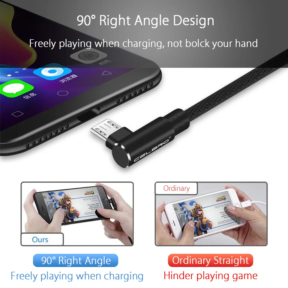 Кабель для быстрой зарядки Micro USB 2 а 90 градусов сотового телефона Android кабель 3 0