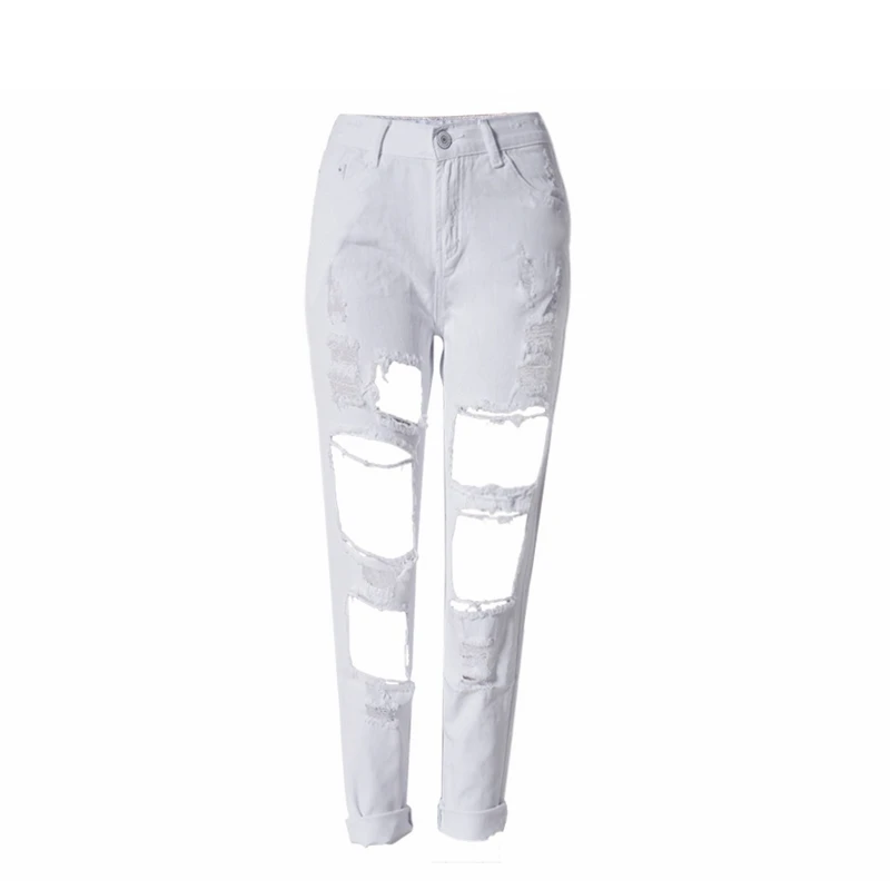 Белые рваные джинсы для женщин большие размеры Boyfriend Denim черные Джинсы Проблемные