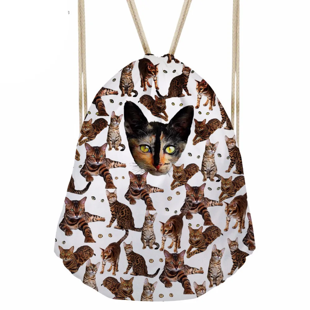 Для женщин Drawstring Сумка Девушки 3D кошка печать мини школьная сумка для детей и