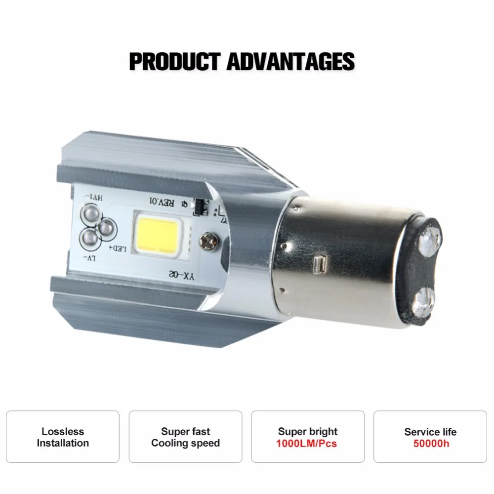 Foxcncar LED Ba20d 6000K лампы фар мотоцикла H6 COB 12V 1000LM мото передняя лампа аксессуары