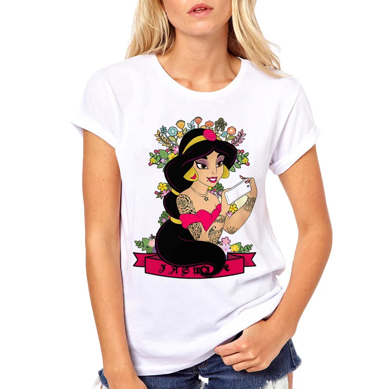 Punk T Shirt Women Cartoon Light Yellow Hair Tattoo Alice Princess Printing Top Female Tee Short Sleeve Shirts Clothing | Женская одежда