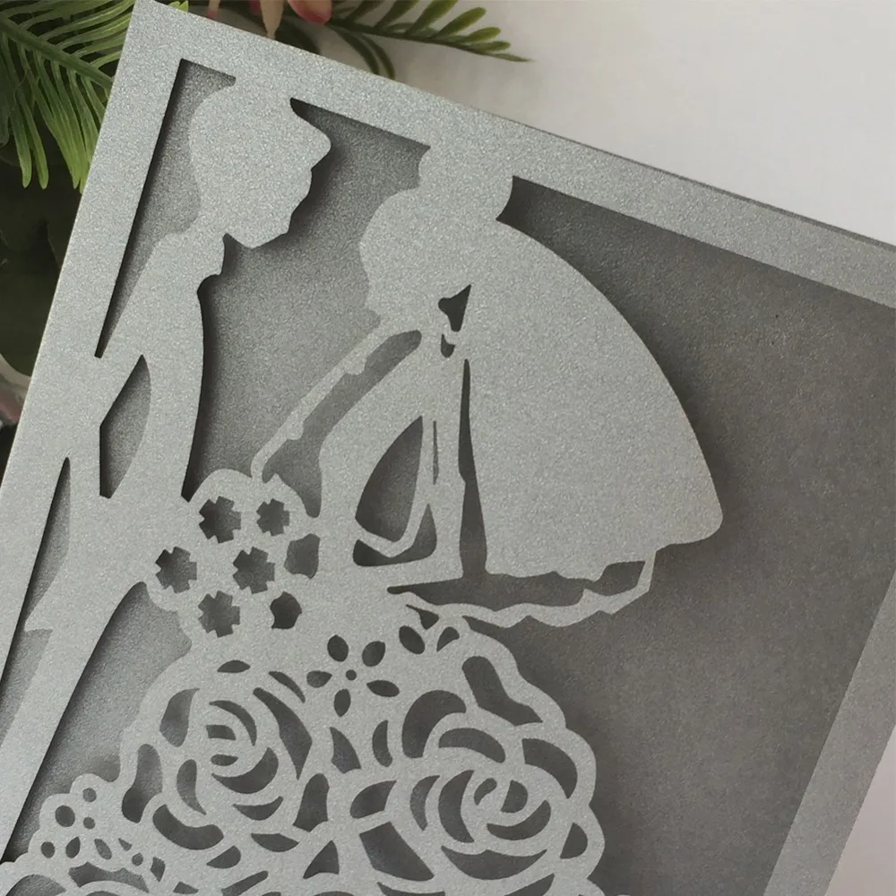 

25pcs/lot Elegant Grey Marriage Rose Lover Invitation For Wedding Engagement Bless Greeting Valentine Day Anniversary Party