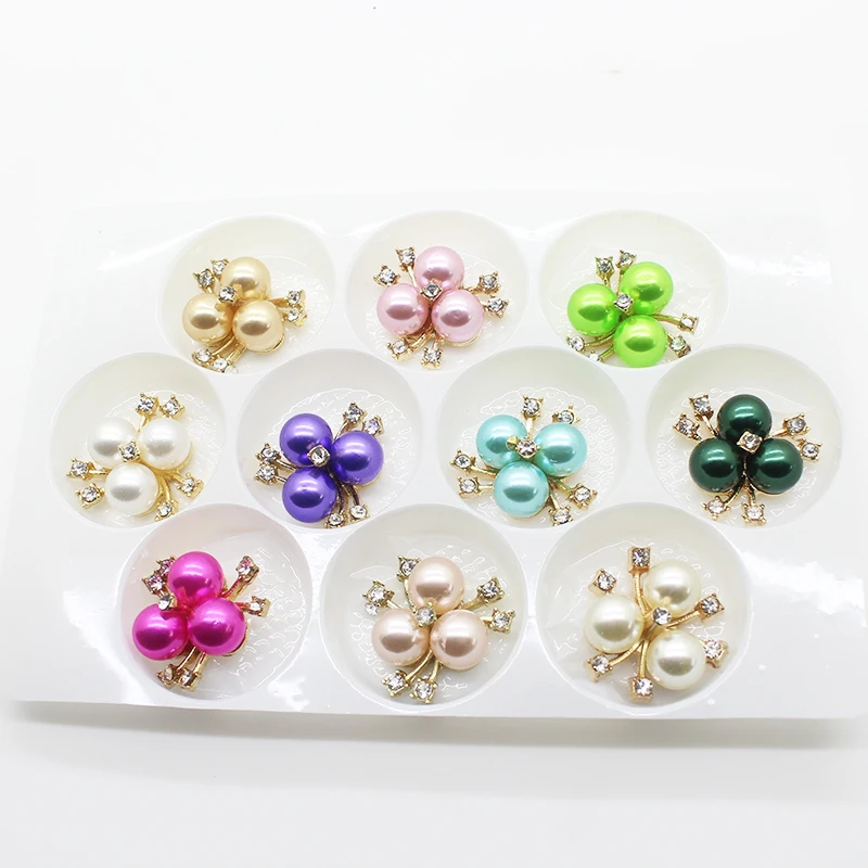 HOT 10pcs/lot 20MM Gold Flower Pearl Crystal Metal Rhinestone Buttons for Clothes DIY Kids Hair Accessories Wedding Decorative | Дом и сад