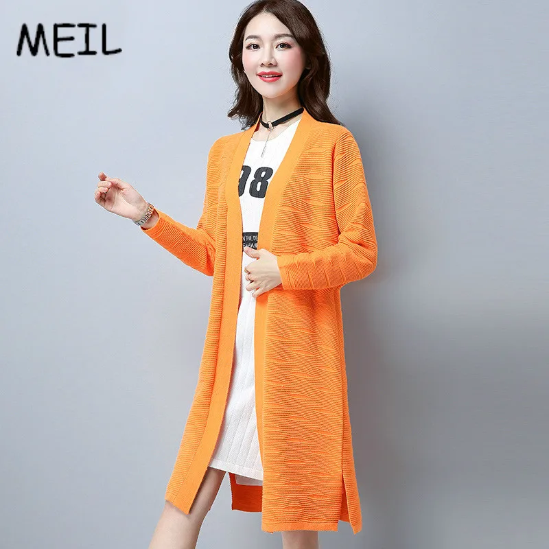 MEIL2017 winter and new products debut women's coat solid color atmosphere ladies long knitted jacket thin wholesale |
