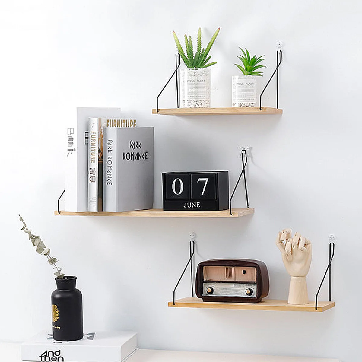 Однотонная деревянная настенная полка железная для ванной комнаты спальни