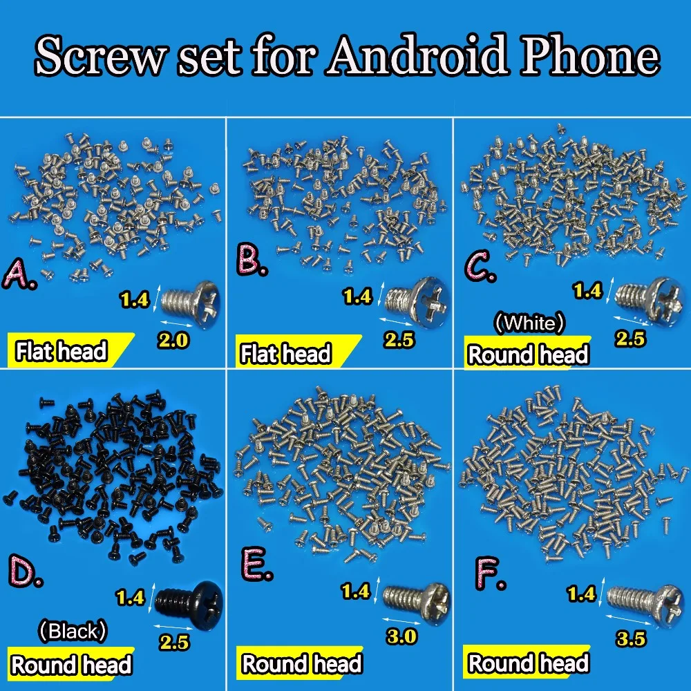 JCD  Flat head/roundhead New M1.4 Cell Phone Screws Set for  Android  Phone