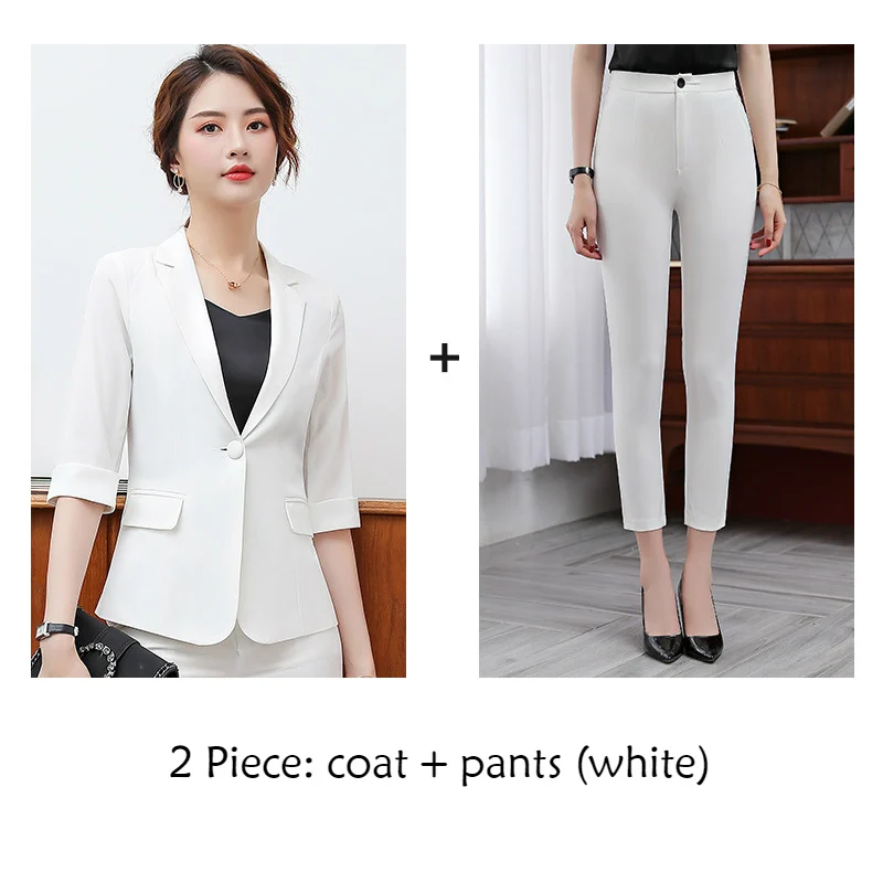 white coat pants Женский костюм весенне-летние приталенные карамельные блейзеры с рукавом средней длины Офисная Женская модная повседневная куртка штаны по лодыжку костюмы Женская одежда - Цвет: white coat pants