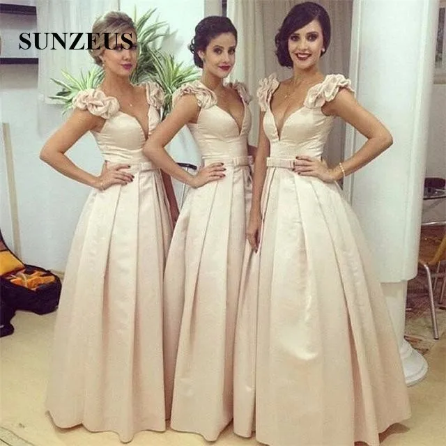 Арабское милое длинное Сатиновые платья подружки невесты ТРАПЕЦИЕВИДНОЕ ПЛАТЬЕ