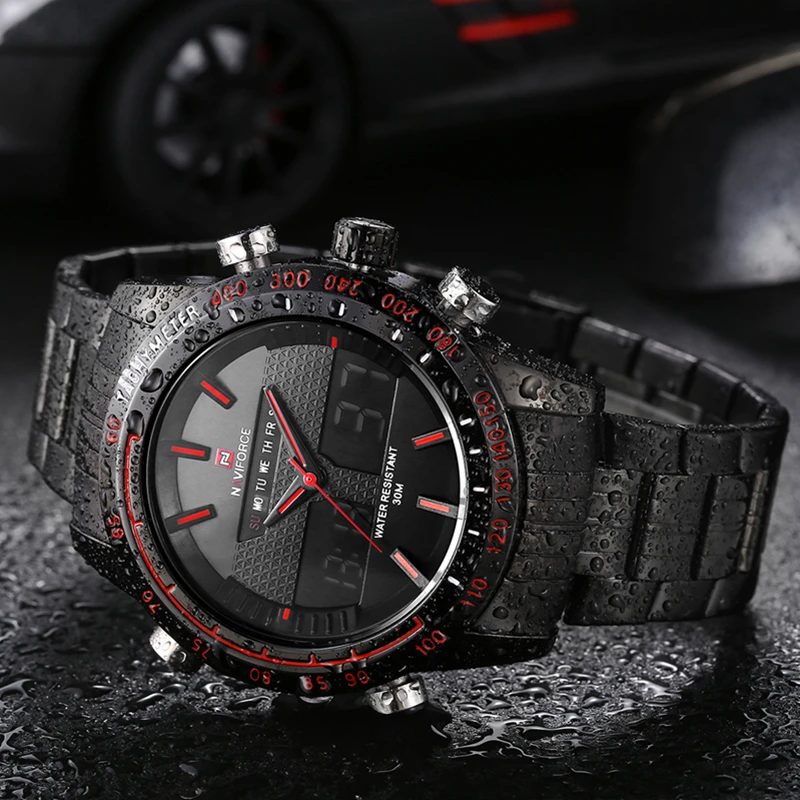 Мужские часы NAVIFORCE 9024 роскошные брендовые полностью Стальные кварцевые цифровые