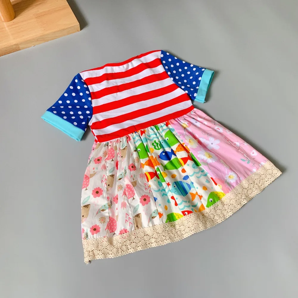 Летнее разноцветное платье из 100% хлопка с принтом и оборками для маленьких