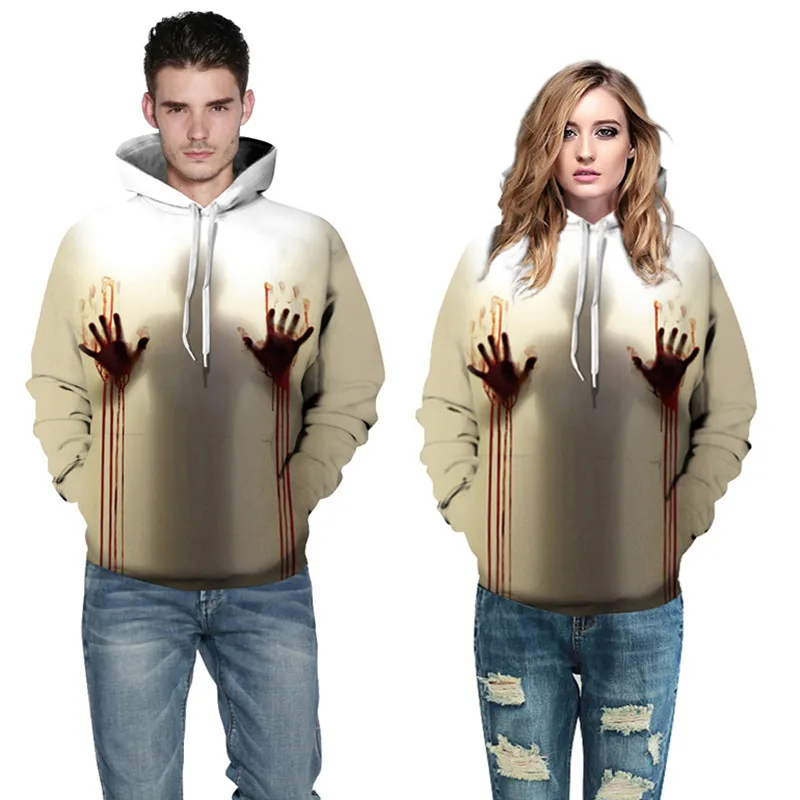 

2019 new fashion hip hop men/women's pullovers 3D digital print terror blood hands hooded long sleeve loose polyester hoodies