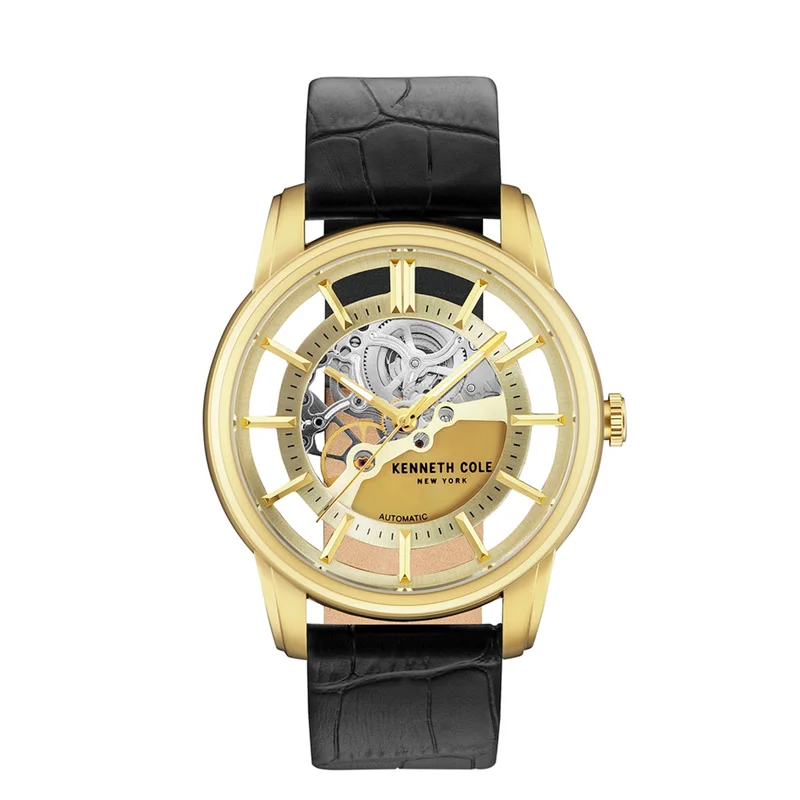 Kenneth Cole мужские часы автоматические механические золотые черные кожаные часы с ремешком и пряжкой из нержавеющей стали Роскошные брендовые водонепроницаемые часы - Цвет: KC15116002