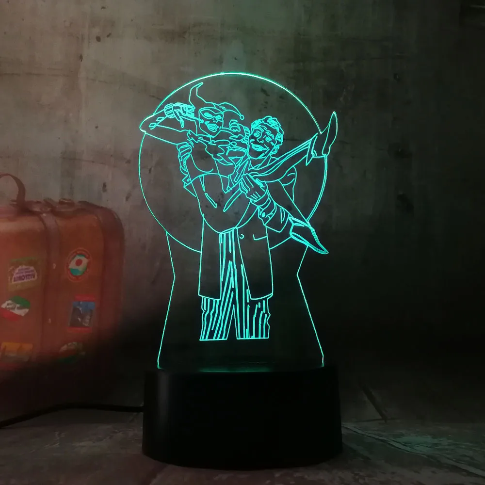 Прикольный Новый 3D светодиодный светильник DC Joker & Harley Quinn ночник настольная лампа