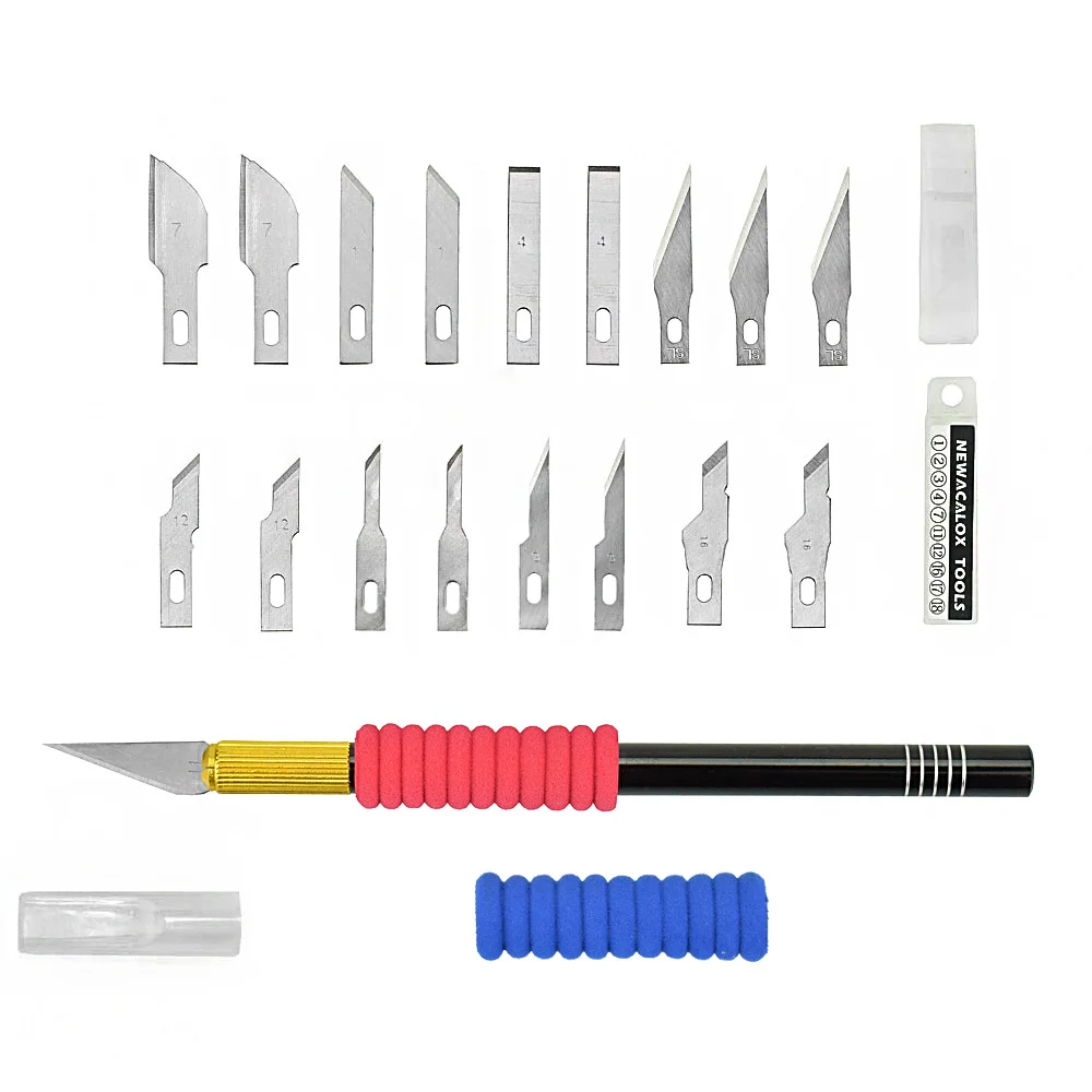 Black Carving Knife NEWACALOX 18 шт. лезвия для хобби прецизионные художественные ножи для резьбы по дереву набор инструментов с нескользящей ручкой чехол для рукоделия резьба - Цвет: Black Carving Knife