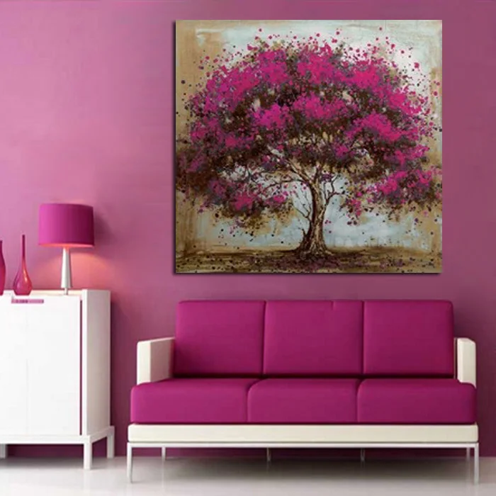 

Bright Life PurpleTree Painting Art 100% Handmade Modern Abstract Oil Painting Canvas Wall Art Gift For Living Room Home Decor