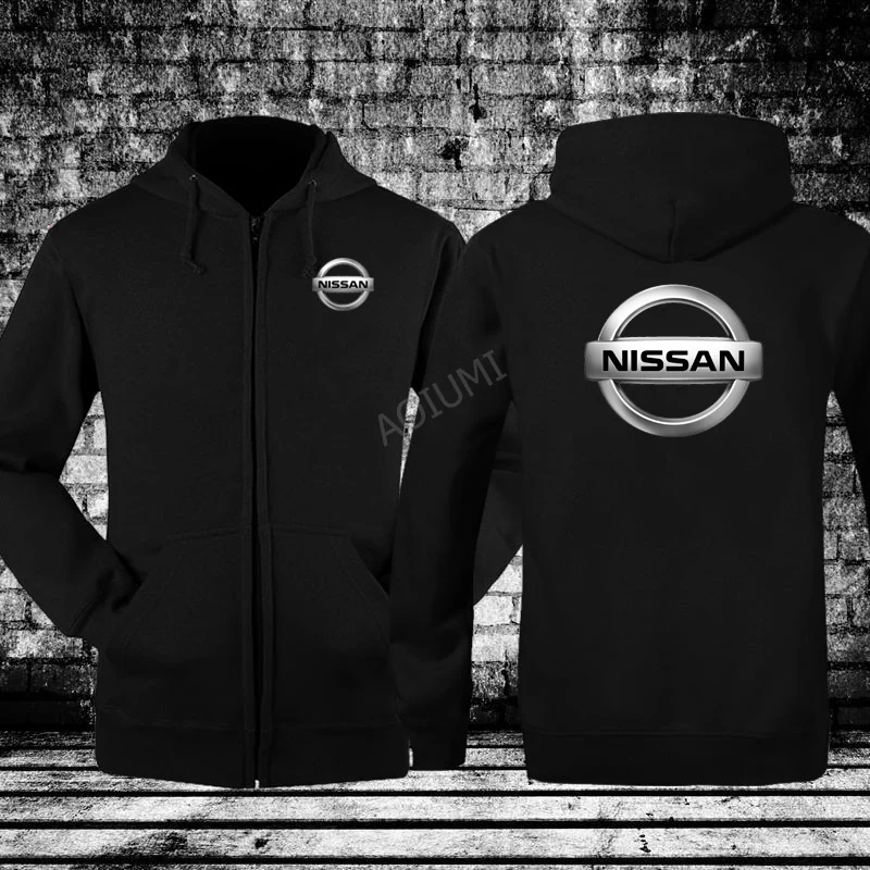 Для мужчин сплошной цвет зима с длинным рукавом Nissan Толстовка 7 цветов с капюшоном топы на молнии пальто однотонные повседневные куртки