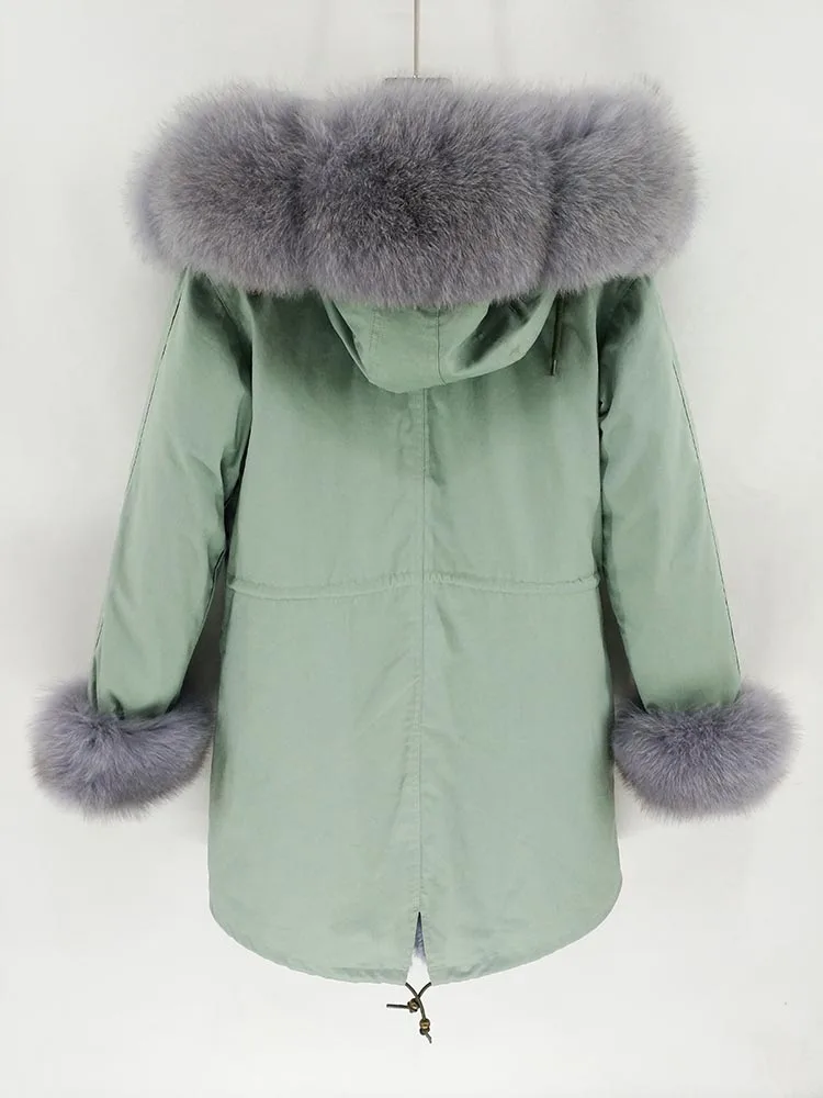 2022 Fashion Winter Jacket Women Real Fur Coat Natural Real Fox Fur Collar Loose Long Parkas Big Fur Outerwear Detachable
