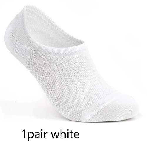 white 1pair 5 пар/лот, мужские носки из бамбукового волокна, невидимые носки-башмачки, Дышащие Короткие нескользящие носки, повседневные мягкие мужские носки в деловом стиле - Цвет: white 1pair