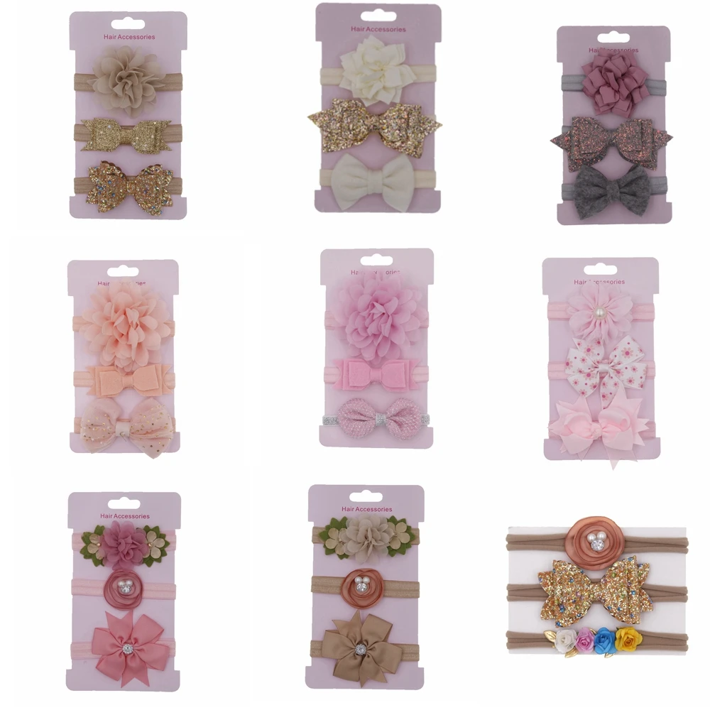 Детский нейлоновый ободок для волос с бантом 3 шт./лот|Аксессуары девочек| |