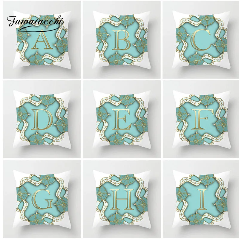 

Fuwatacchi Gold Letter Pillow Cover Alphabet A-Z Cushion Cover Flower Throw Pillows Soft Decorative Pillowcase For Home Sofa