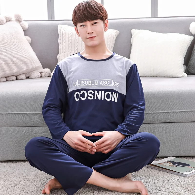2019 Spring Autumn Thin Cotton Casual Striped Pajamas Sets for Men Long Sleeve Pyjama Sleepwear Homewear male Loungewear Clothes | Мужская