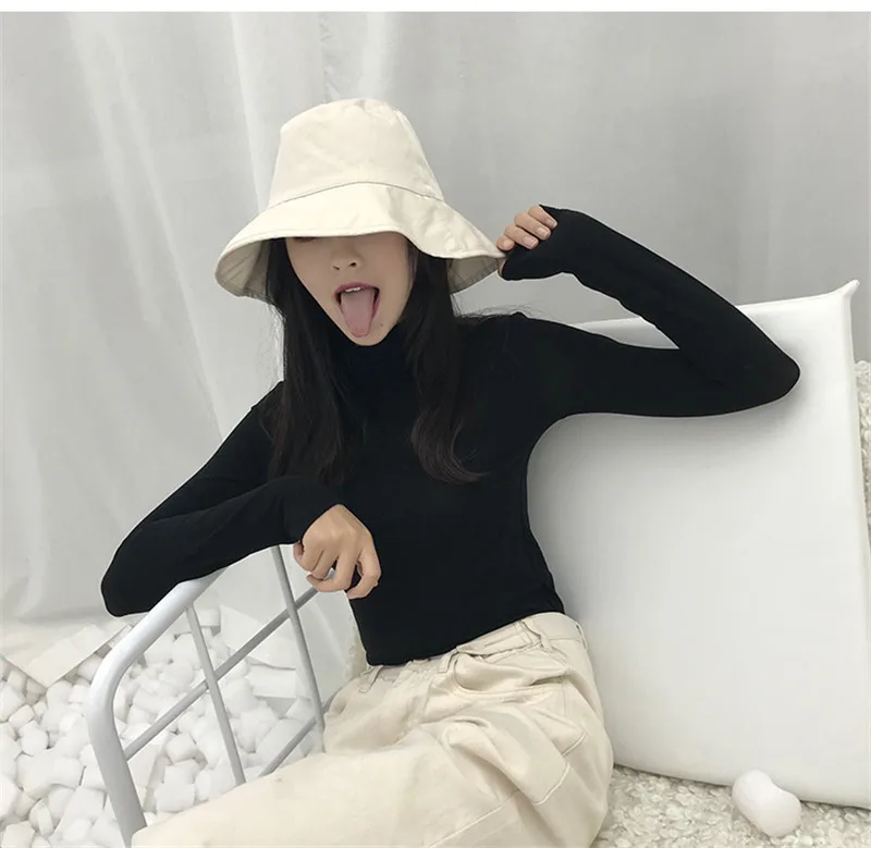 Модные топы с высоким воротом для женщин осень 2018 новые модные хлопковые