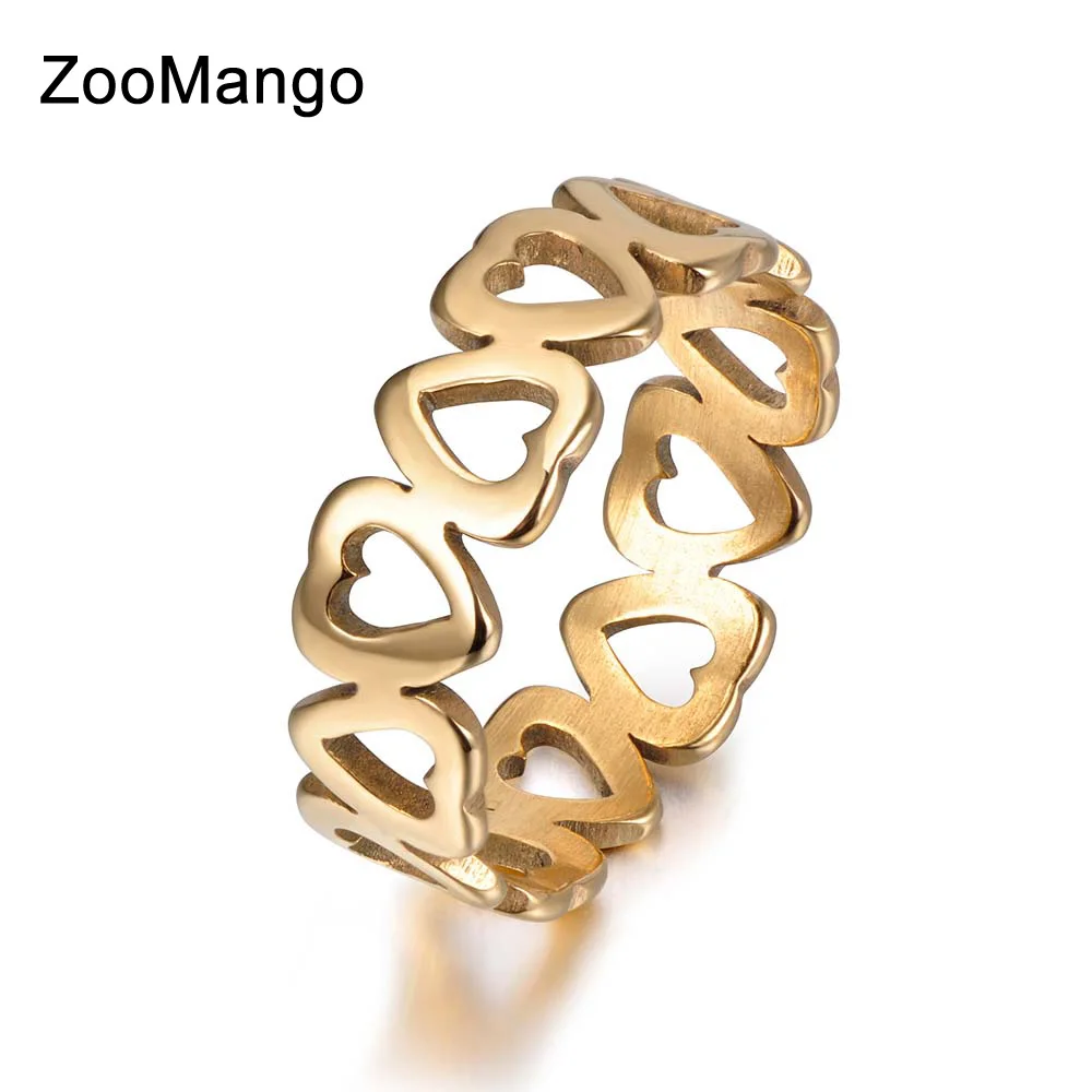Zoomango 316L Нержавеющая сталь полые в форме сердца модные пары колец золото Цвет