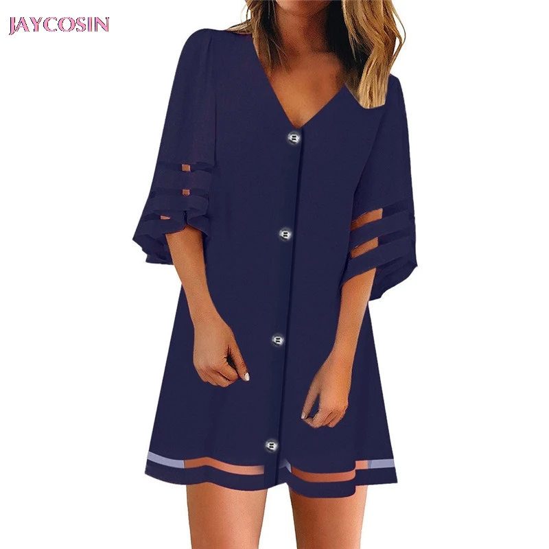 JAYCOSIN 2019 сезон модное милое женское платье с v-образным вырезом сетчатая панельная