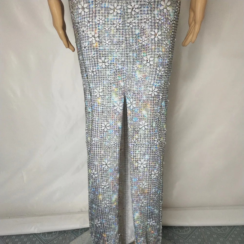 Big Stretch Silver Rhinestones Tight Long Dress Women Singer Host Evening Wear Birthday Party Models Catwalk Dress Stage Costume