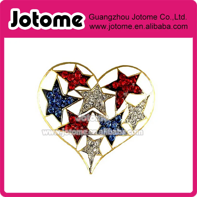 1.25INCH Patriotic Red white blue 4th July Heart & Stars Brooch Pin