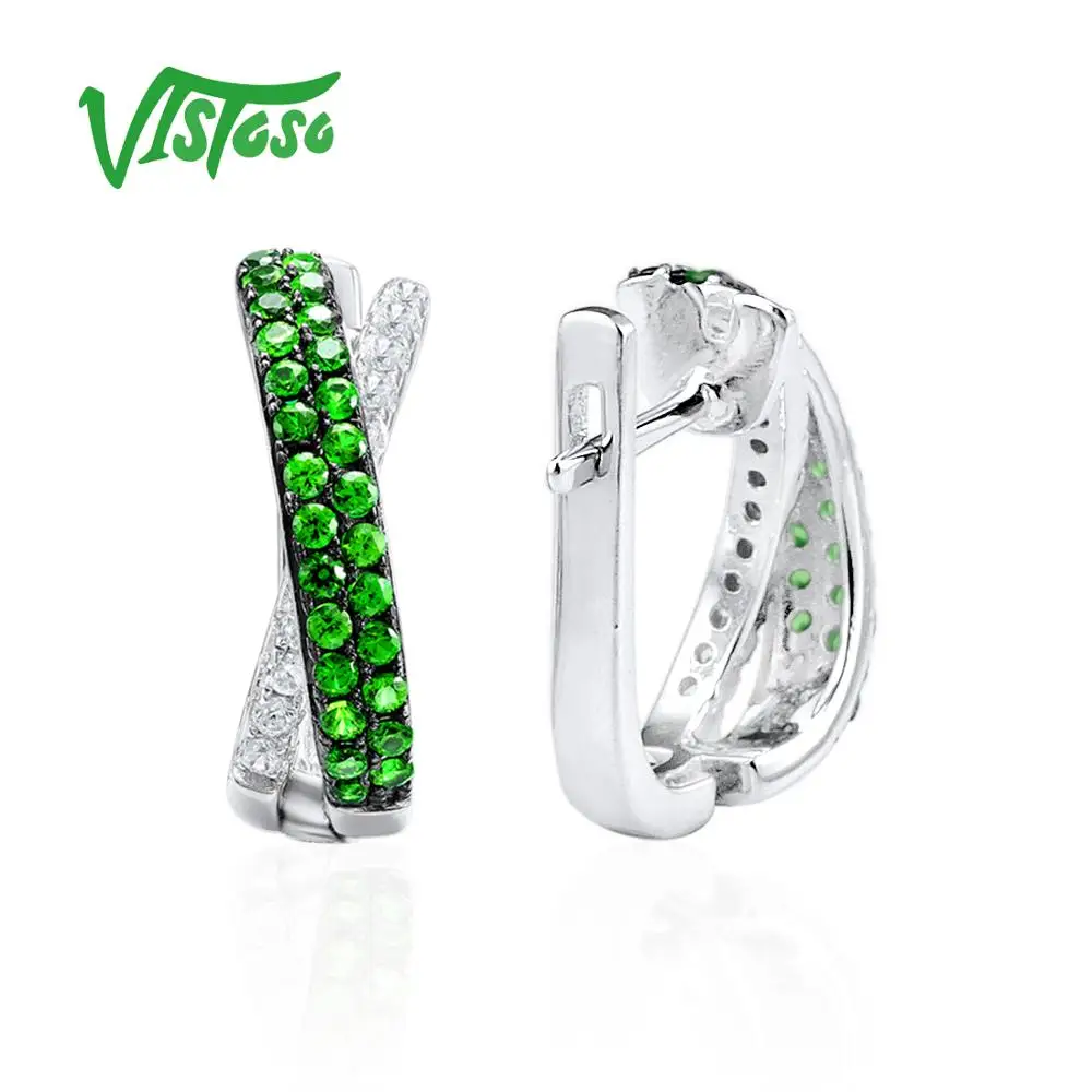 VISTOSO 925 Круглые серьги гвоздики из стерлингового серебра с зеленым шпинелем